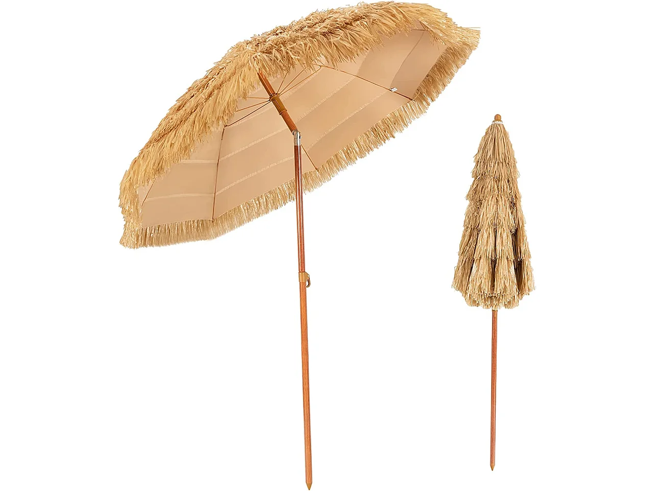 Parasol Inclinable de Paille 1,75M--Protection Solaire UPF 30+, Inclinable sur 30°/Style Hawaïen pour Plage de sable/Jardin/Terrasse/Plage Beige