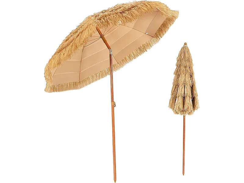 Parasol Inclinable de Paille 1,75M--Protection Solaire UPF 30+, Inclinable sur 30°/Style Hawaïen pour Plage de sable/Jardin/Terrasse/Plage Beige
