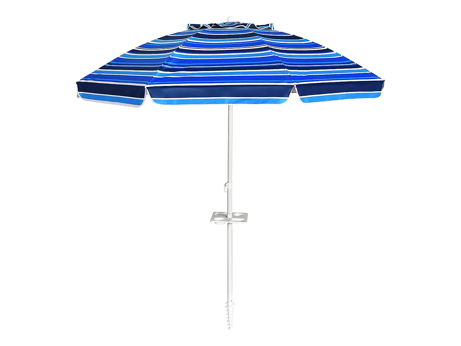 Parasol Pliable 2,2M Mécanisme Inclinable 30° avec Porte-Gobelet Fixation pour Sable Protection UPF50+ Portable Extérieur Bleu foncé