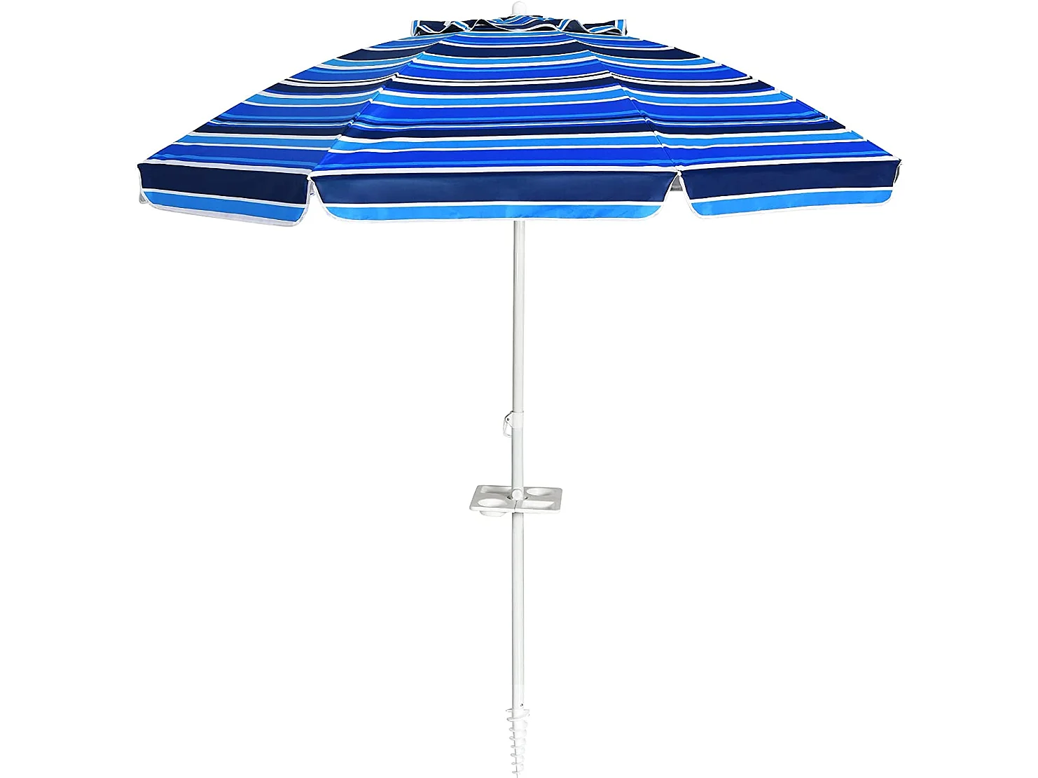 Parasol Pliable 2,2M Mécanisme Inclinable 30° avec Porte-Gobelet Fixation pour Sable Protection UPF50+ Portable Extérieur Bleu foncé