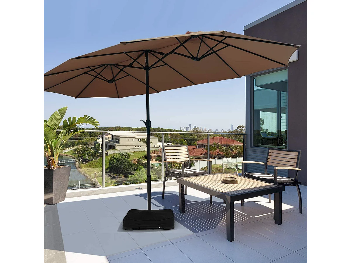 Parasol de jardin extérieur double 460x270cm avec base de parapluie 50kg et manivelle poteau φ48mm