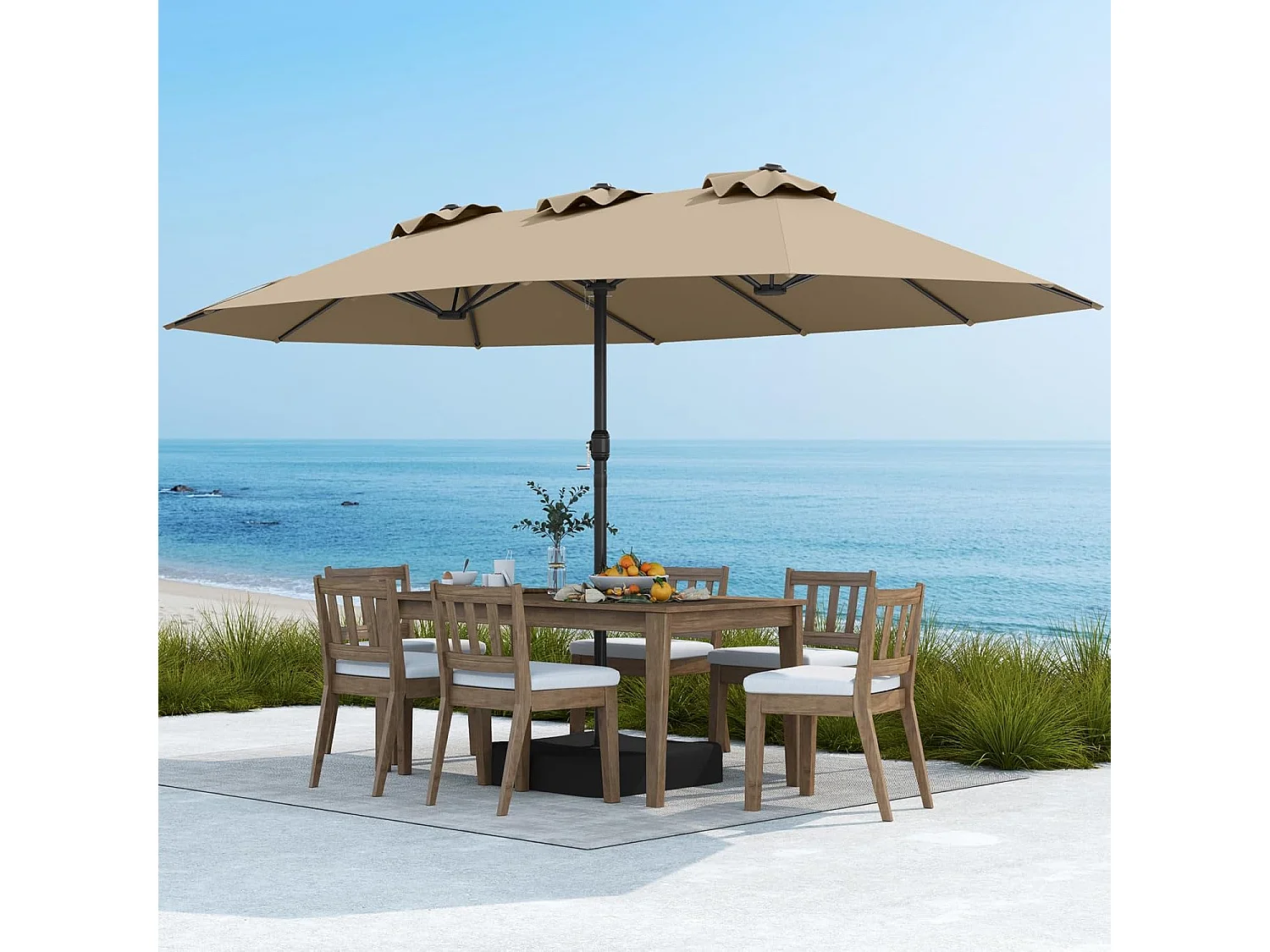 Parasol de jardin extérieur double 460x270cm avec base de parapluie 50kg et manivelle poteau φ48mm
