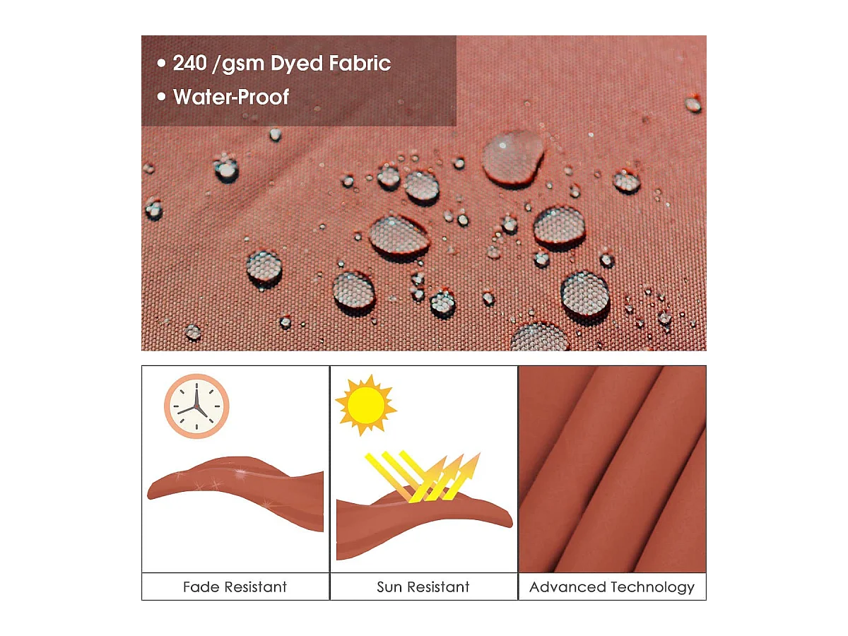 Parasol Déporté Carré 3M avec Base en Croix Poteau en Aluminium Rotatif à 360° Manivelle Inclinable 8 Baleines Orange