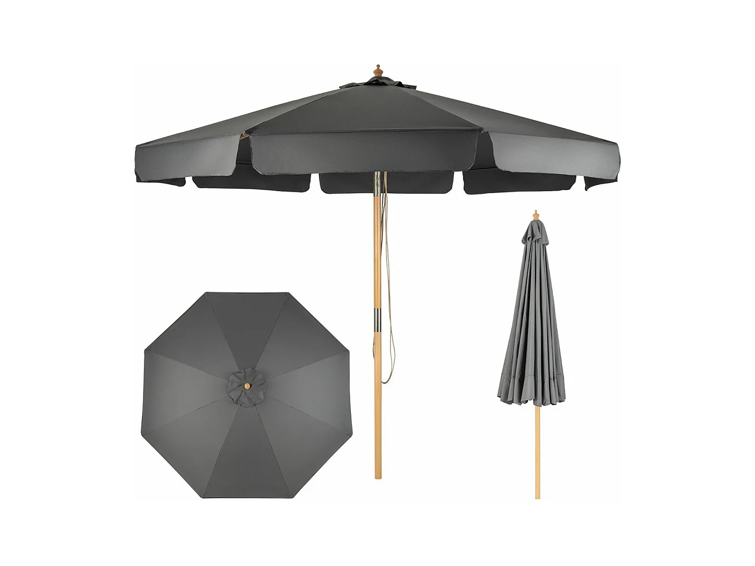 Parasol Inclinable Ø300CM avec Manivelle Anti-UV,Protection Solaire Toile Polyester Imperméable, Gris