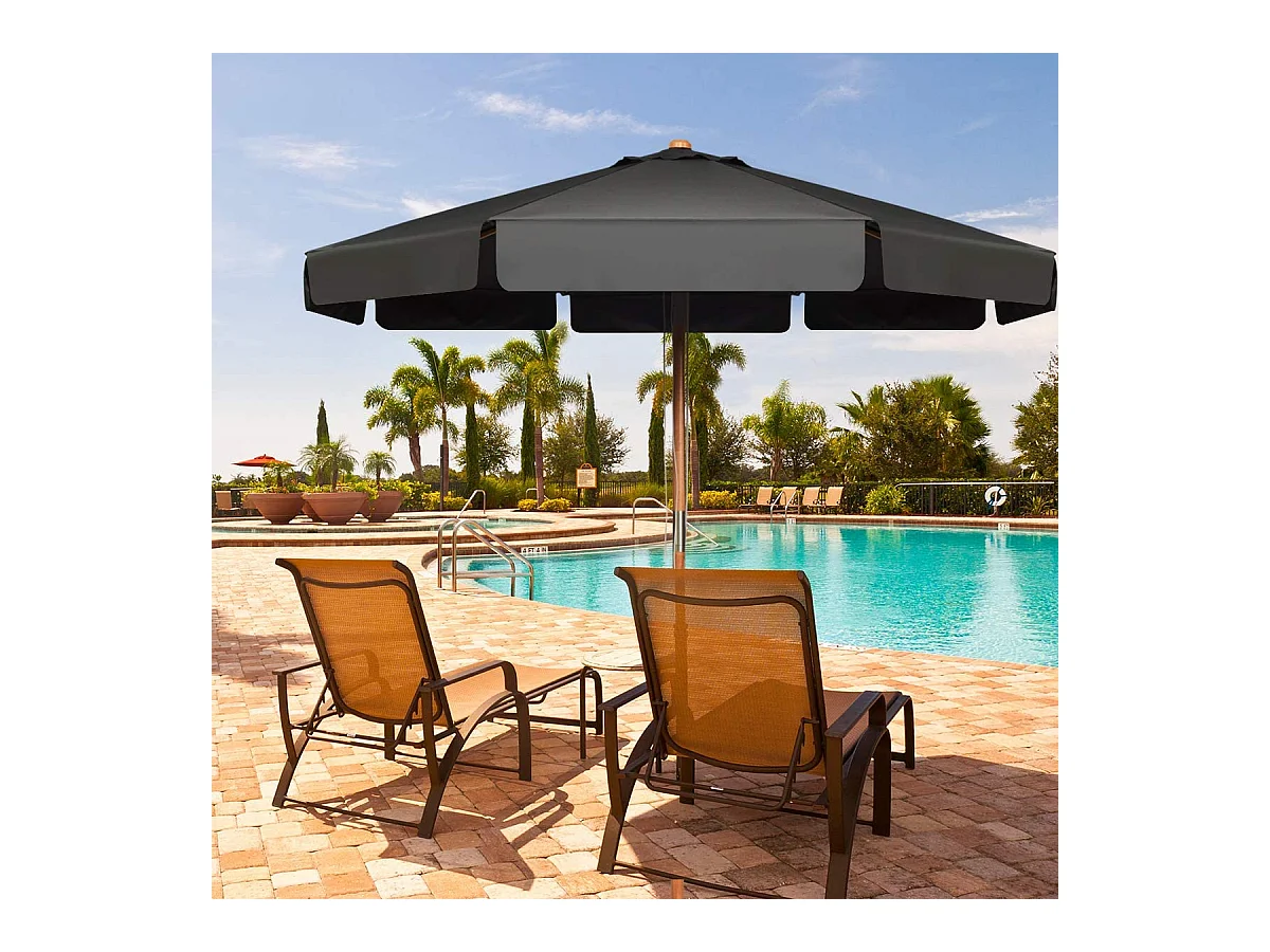 Parasol Inclinable Ø300CM avec Manivelle Anti-UV,Protection Solaire Toile Polyester Imperméable, Gris