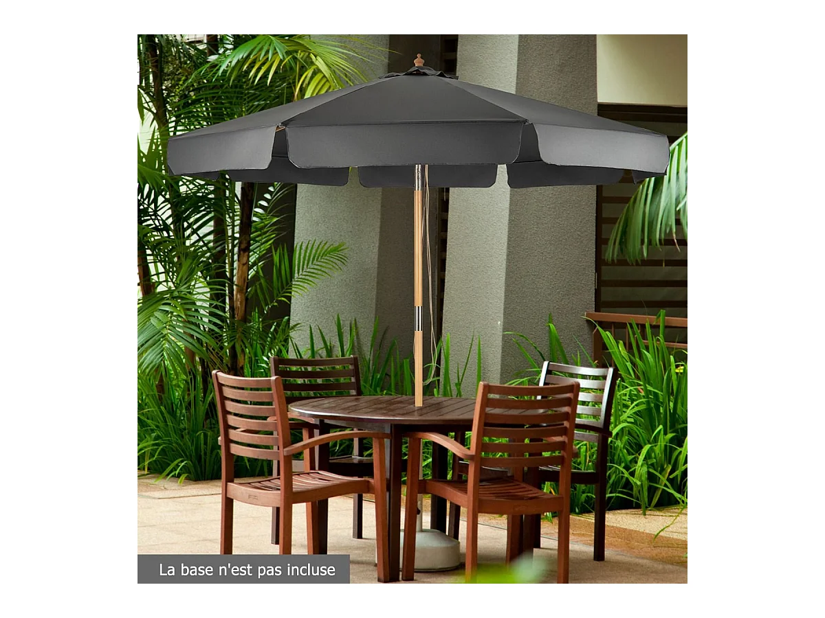 Parasol Inclinable Ø300CM avec Manivelle Anti-UV,Protection Solaire Toile Polyester Imperméable, Gris