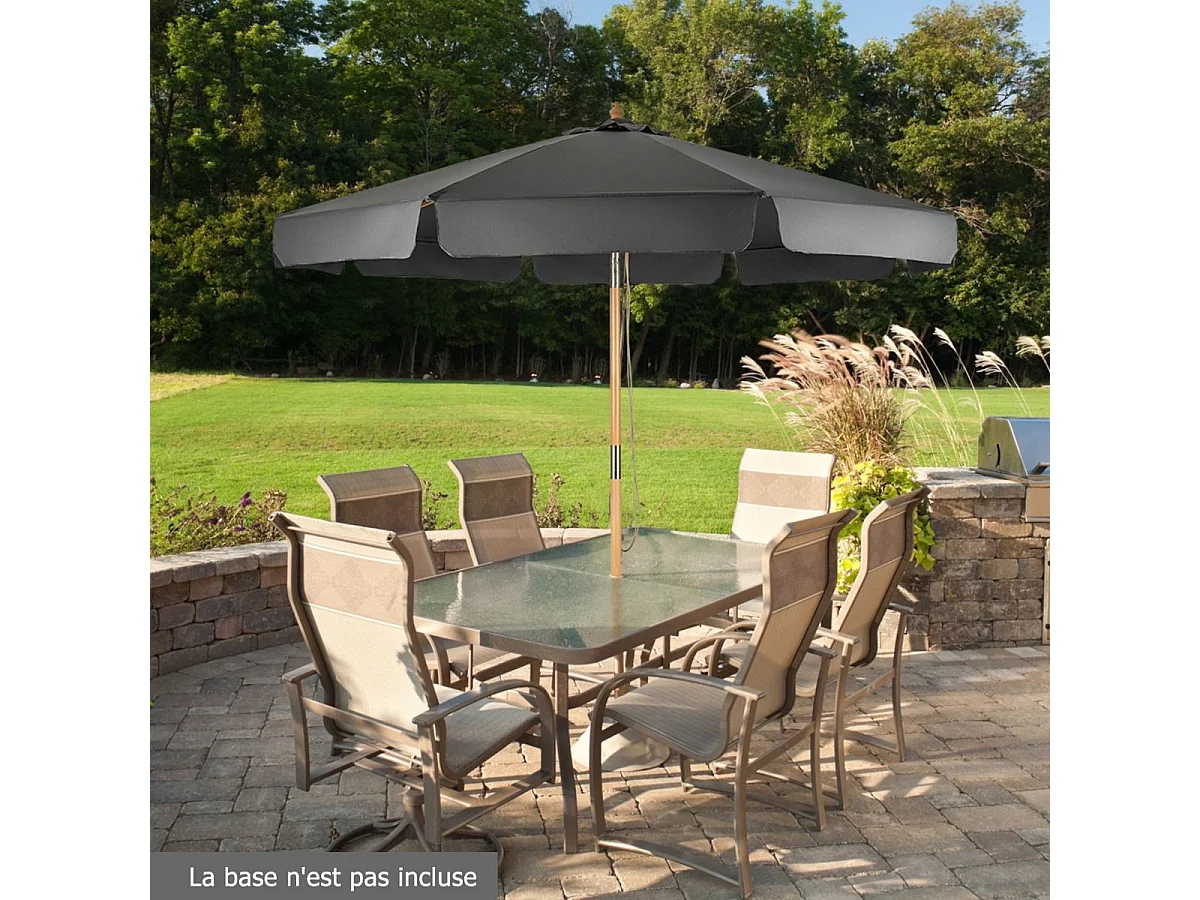 Parasol Inclinable Ø300CM avec Manivelle Anti-UV,Protection Solaire Toile Polyester Imperméable, Gris