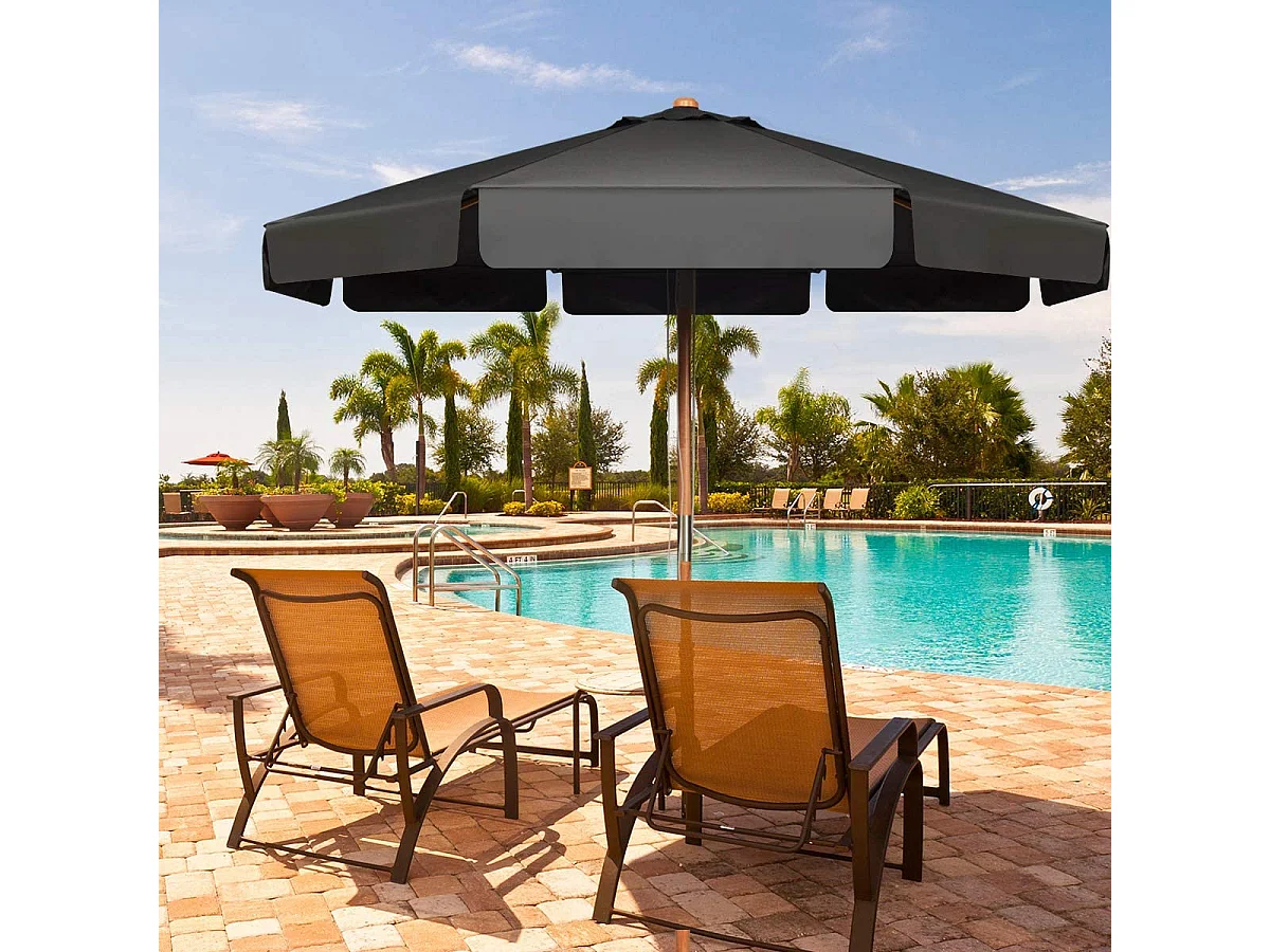 Parasol Inclinable Ø300CM avec Manivelle Anti-UV,Protection Solaire Toile Polyester Imperméable, Gris