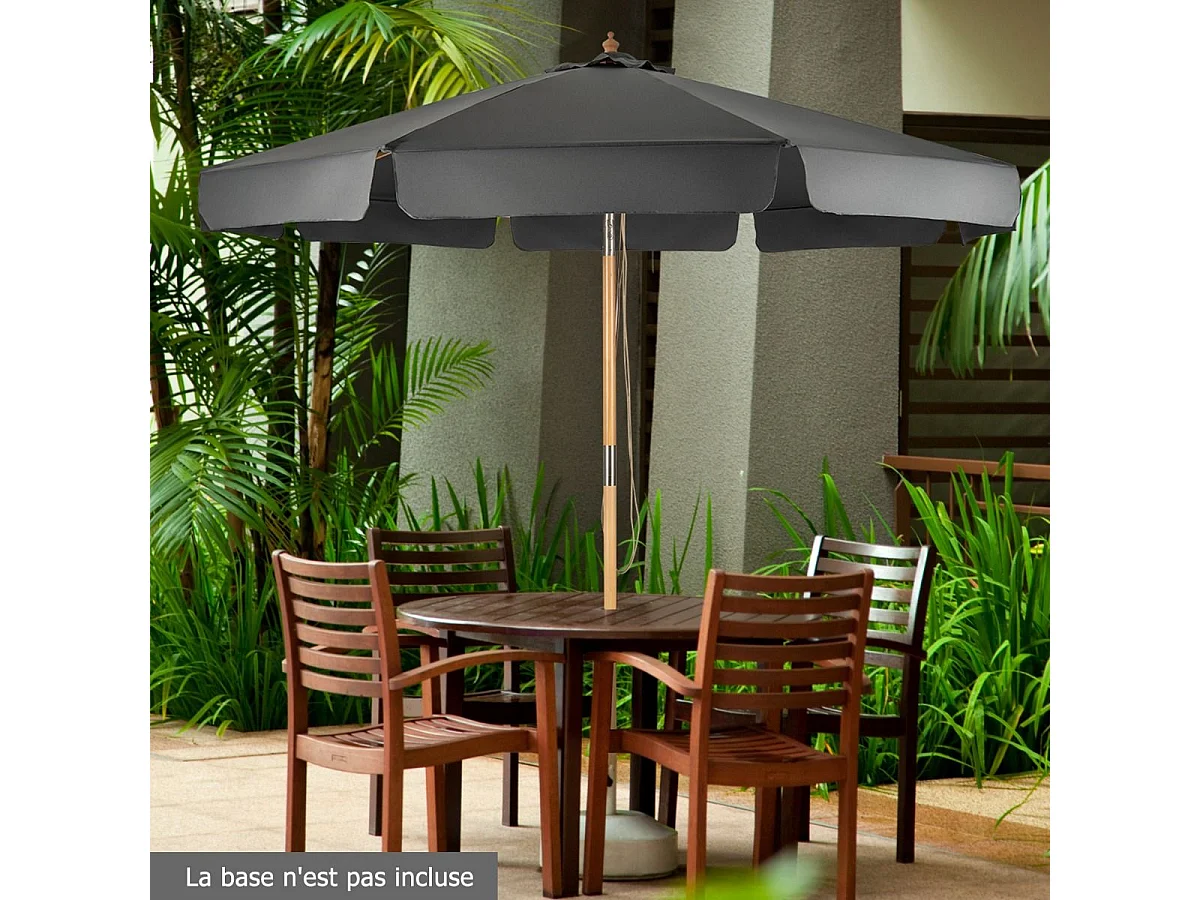 Parasol Inclinable Ø300CM avec Manivelle Anti-UV,Protection Solaire Toile Polyester Imperméable, Gris
