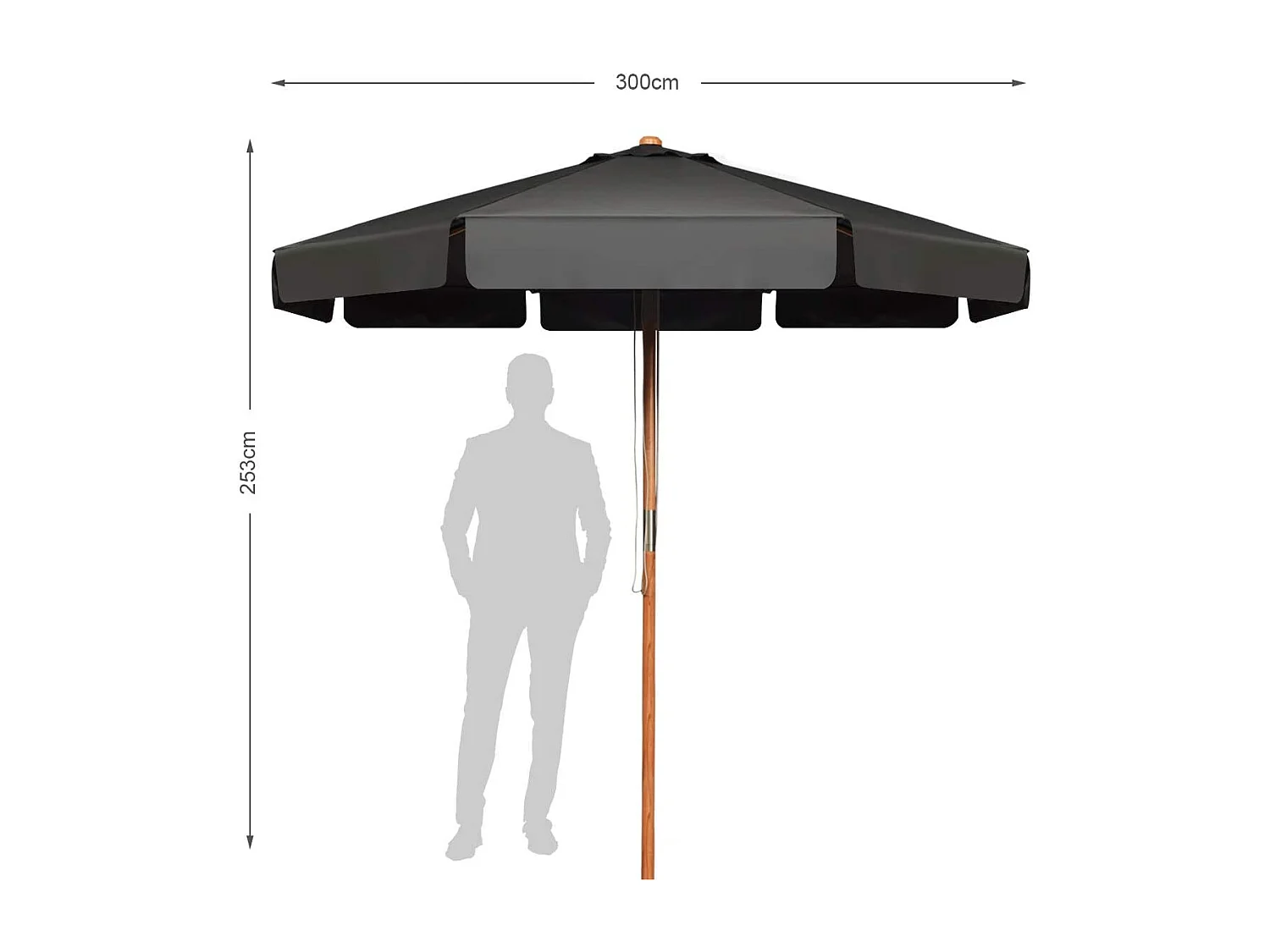 Parasol Inclinable Ø300CM avec Manivelle Anti-UV,Protection Solaire Toile Polyester Imperméable, Gris