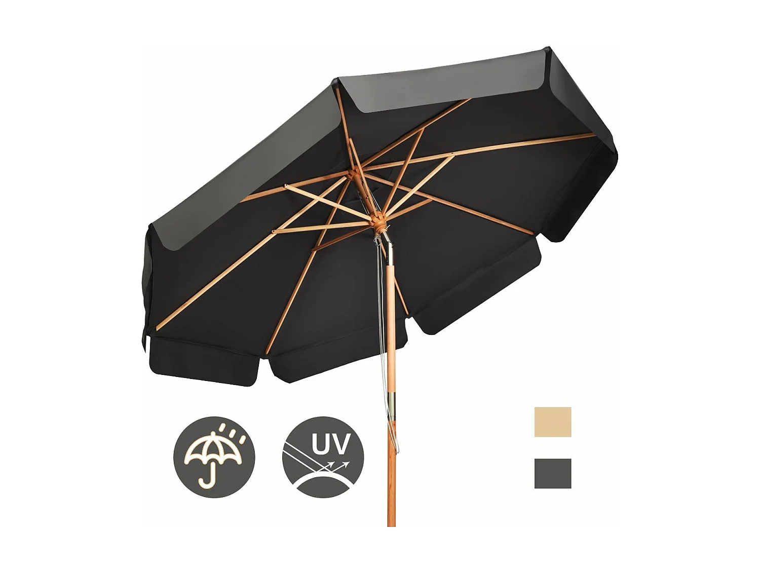 Parasol Inclinable Ø300CM avec Manivelle Anti-UV,Protection Solaire Toile Polyester Imperméable, Gris