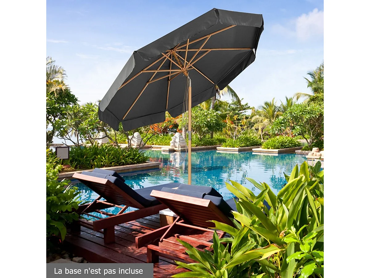 Parasol Inclinable Ø300CM avec Manivelle Anti-UV,Protection Solaire Toile Polyester Imperméable, Gris