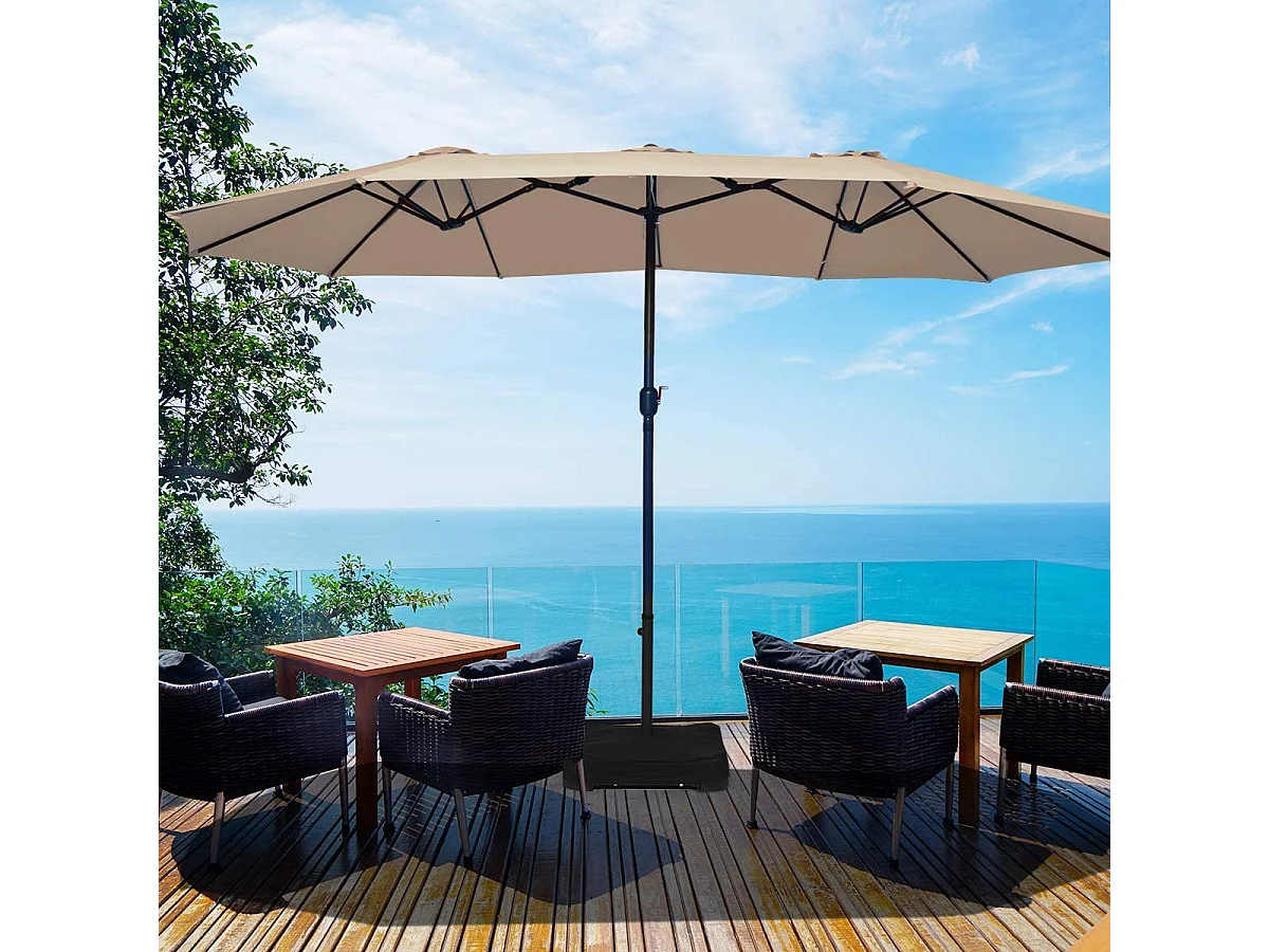 Parasol de jardin extérieur double 460x270cm avec base de parapluie 50kg et manivelle poteau φ48mm