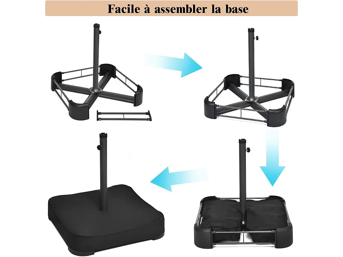 Parasol de jardin extérieur double 460x270cm avec base de parapluie 50kg et manivelle poteau φ48mm