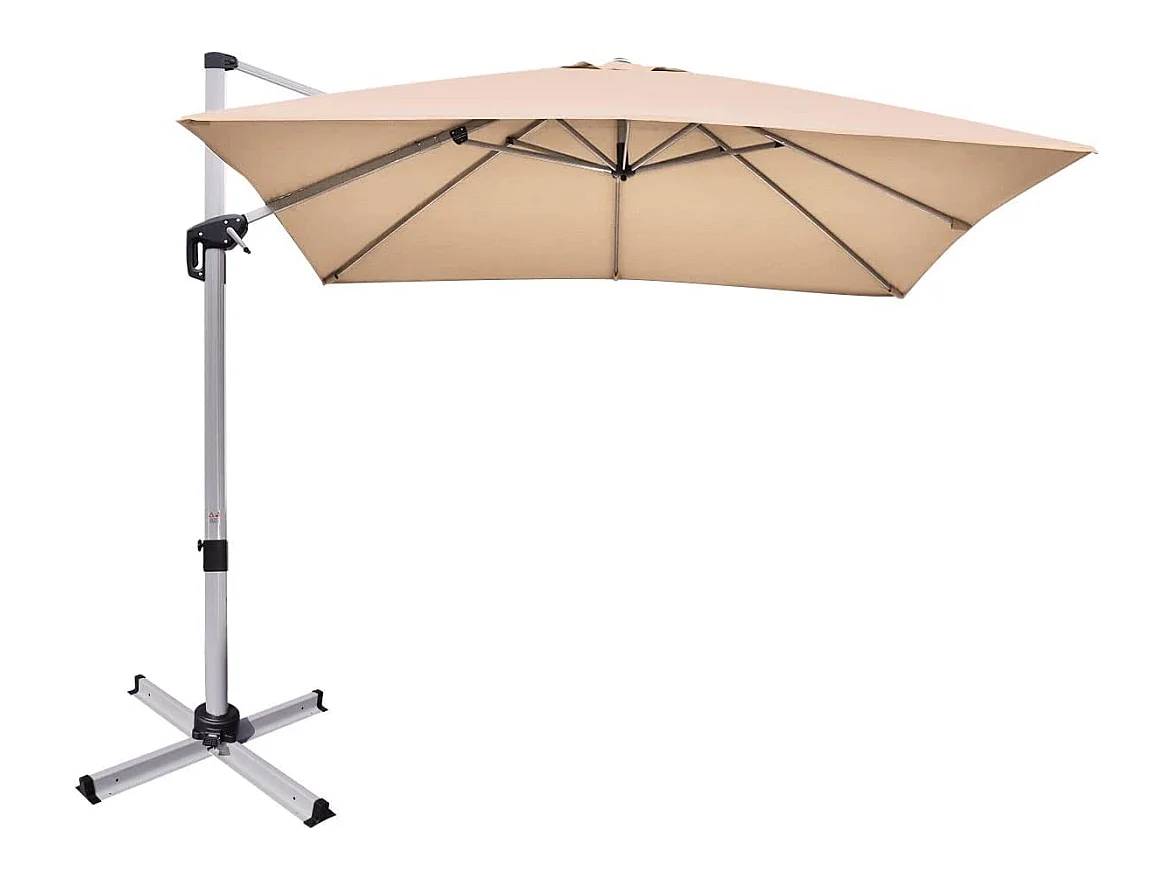Parasol Déporté Carré 3M avec Base en Croix Poteau en Aluminium Rotatif à 360° Manivelle Inclinable 8 Baleines Beige