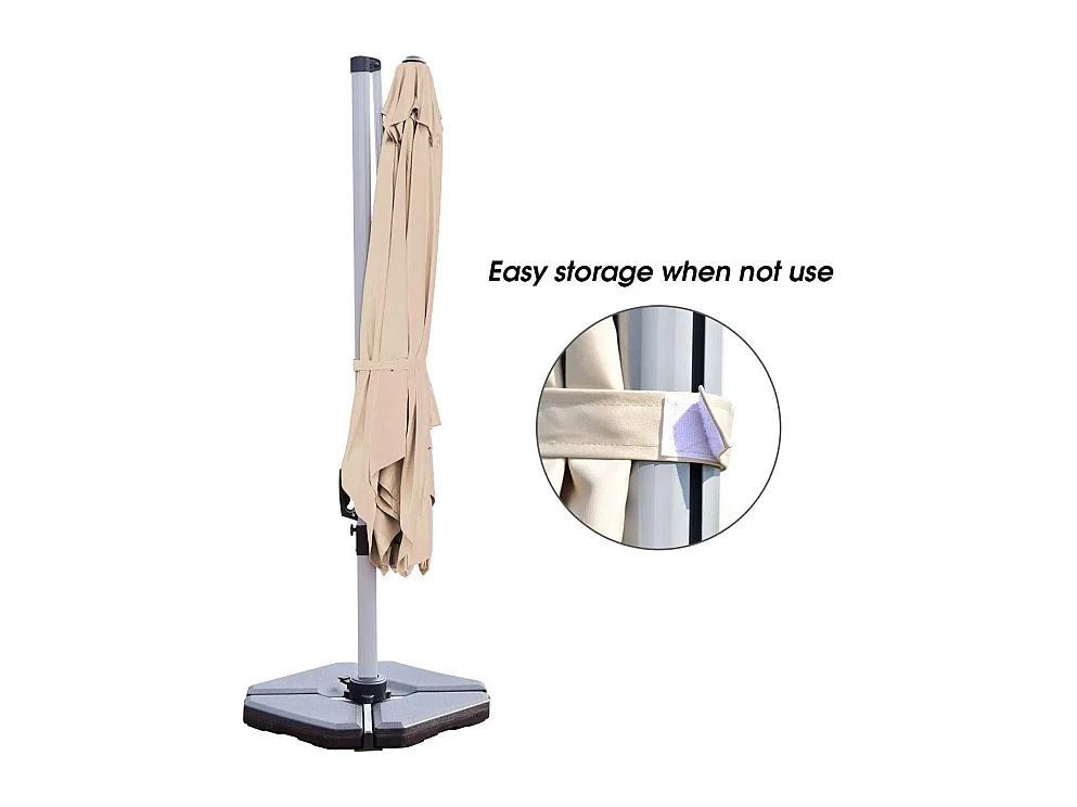 Parasol Déporté Carré 3M avec Base en Croix Poteau en Aluminium Rotatif à 360° Manivelle Inclinable 8 Baleines Beige