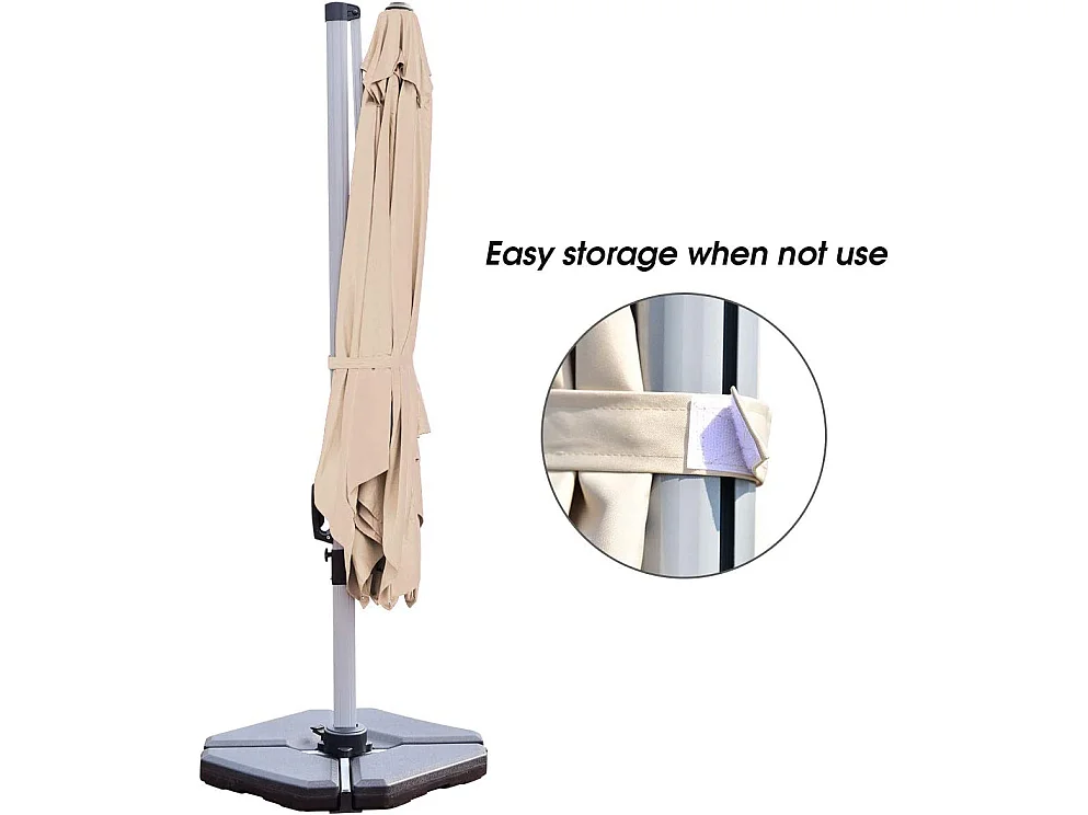 Parasol Déporté Carré 3M avec Base en Croix Poteau en Aluminium Rotatif à 360° Manivelle Inclinable 8 Baleines Beige