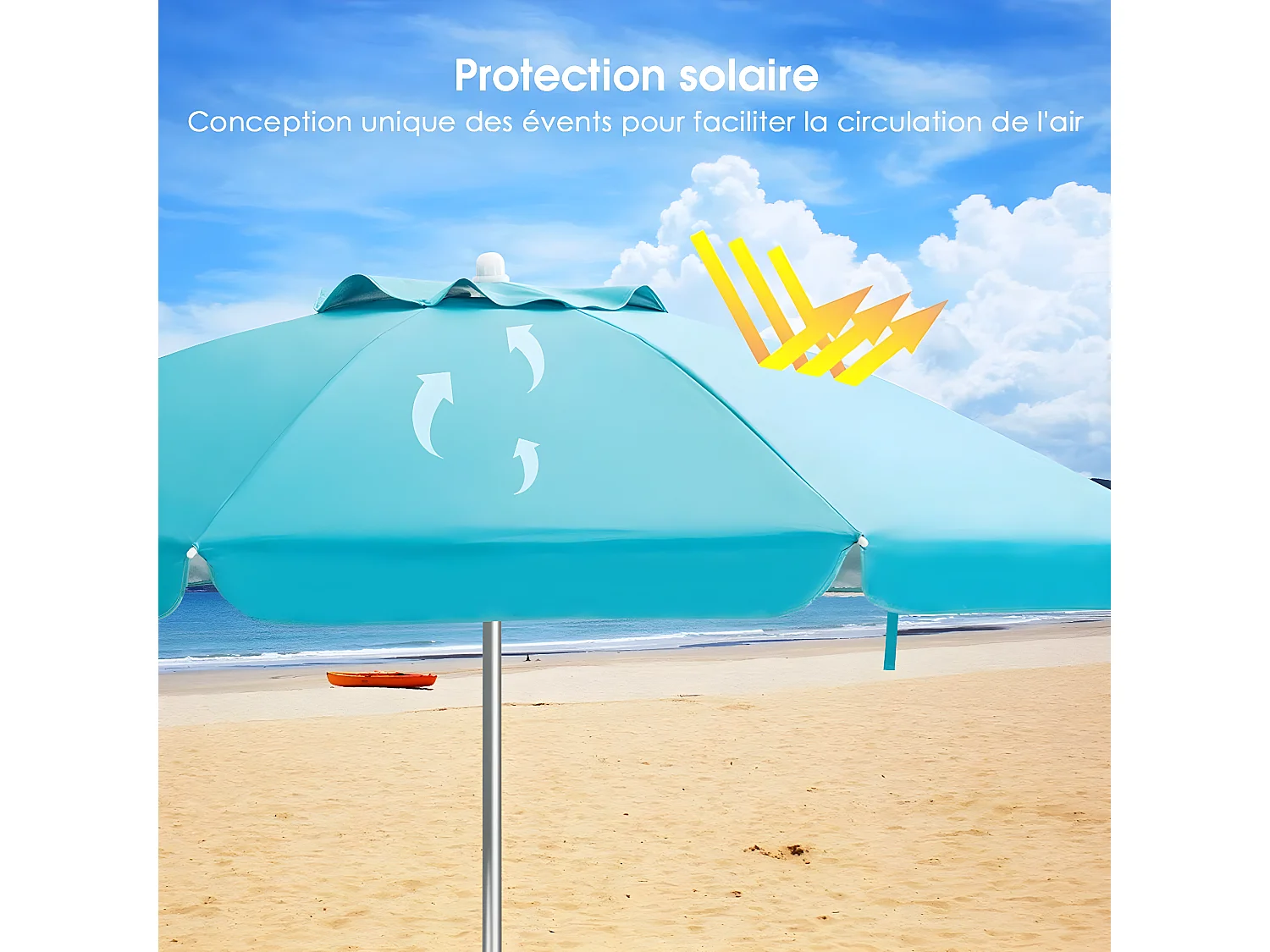 Parasol de Plage Inclinable Ø198 CM Protection UV 50+ avec Bouton Poussoir et Sac de Transport pour Patio/Piscine/Jardin-Bleu