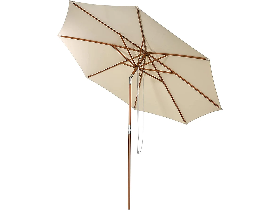 Parasol Inclinable Ø2,7m Toile Polyester Imperméable avec Cordon de Serrage 8 Baleines Ventilation pour Jardin Cour Beige