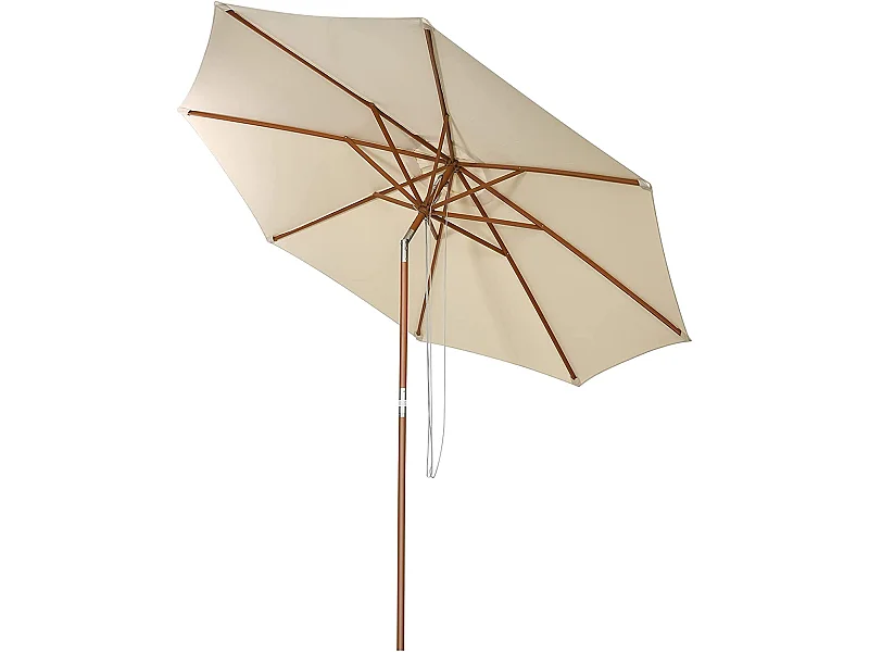 Parasol Inclinable Ø2,7m Toile Polyester Imperméable avec Cordon de Serrage 8 Baleines Ventilation pour Jardin Cour Beige