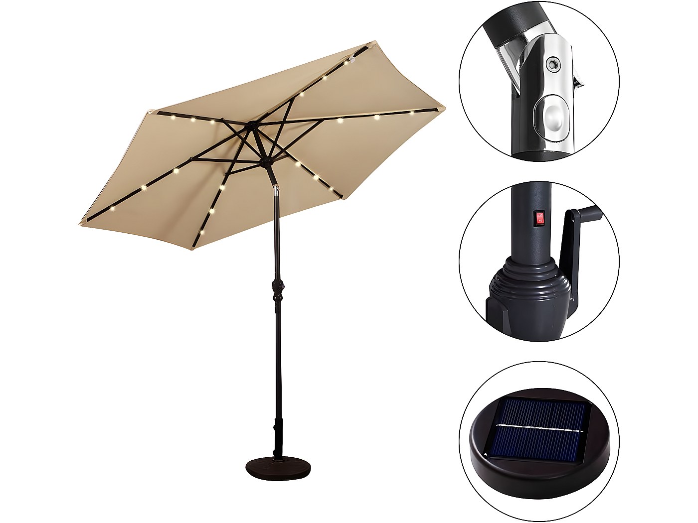 SONGMICS Parasol De Jardin 300 Cm 28 LED Solaires - UPF 50+, Pivotant 360°, Gris GPU047G02