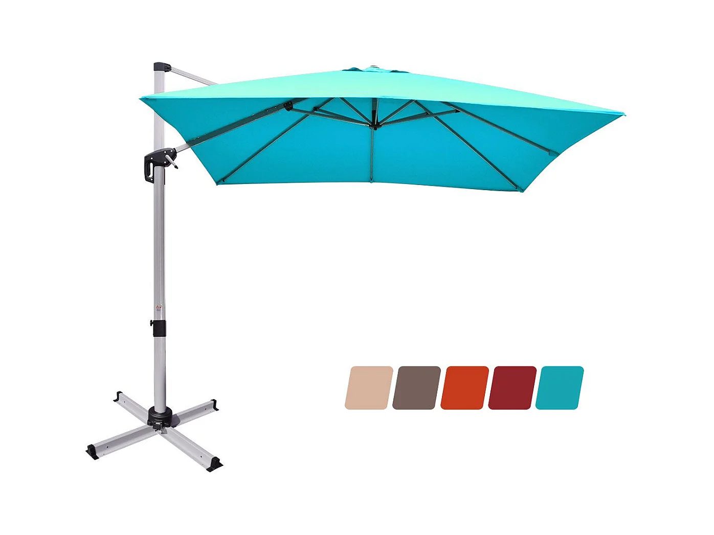 Parasol Déporté Carré 3M avec Base en Croix Poteau en Aluminium Rotatif à 360° Manivelle Inclinable 8 Baleines (Bleu)