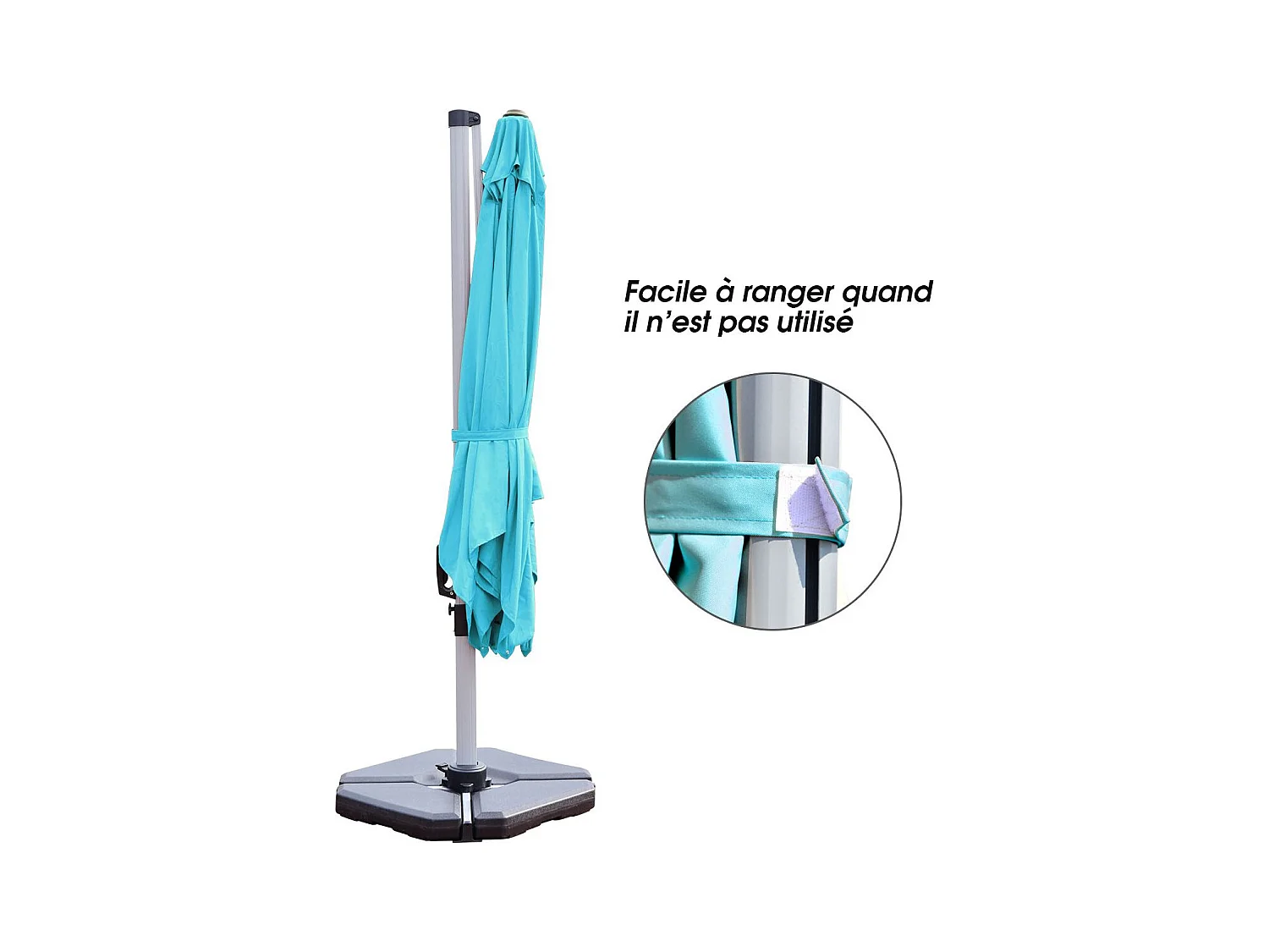 Parasol Déporté Carré 3M avec Base en Croix Poteau en Aluminium Rotatif à 360° Manivelle Inclinable 8 Baleines (Bleu)