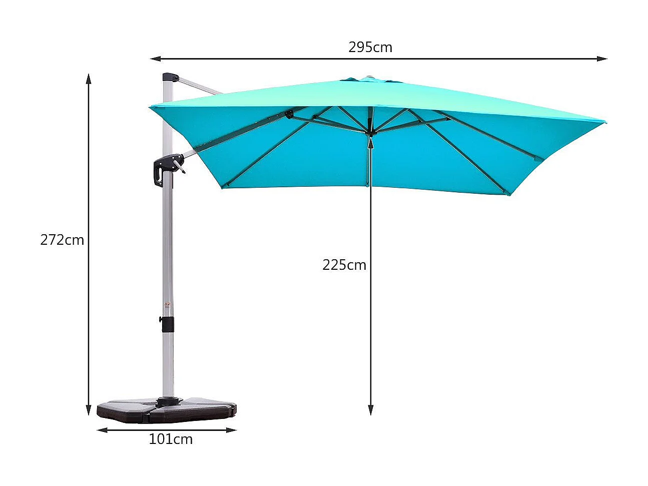 Parasol Déporté Carré 3M avec Base en Croix Poteau en Aluminium Rotatif à 360° Manivelle Inclinable 8 Baleines (Bleu)