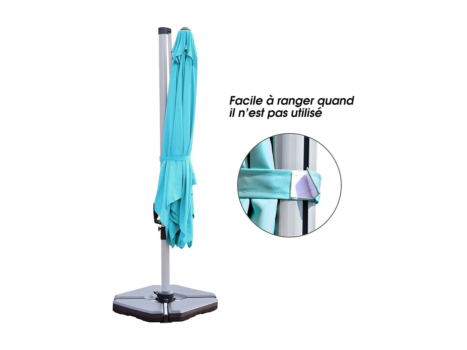 Parasol Déporté Carré 3M avec Base en Croix Poteau en Aluminium Rotatif à 360° Manivelle Inclinable 8 Baleines (Bleu)