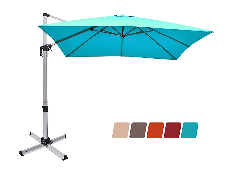 Parasol Déporté Carré 3M avec Base en Croix Poteau en Aluminium Rotatif à 360° Manivelle Inclinable 8 Baleines (Bleu)
