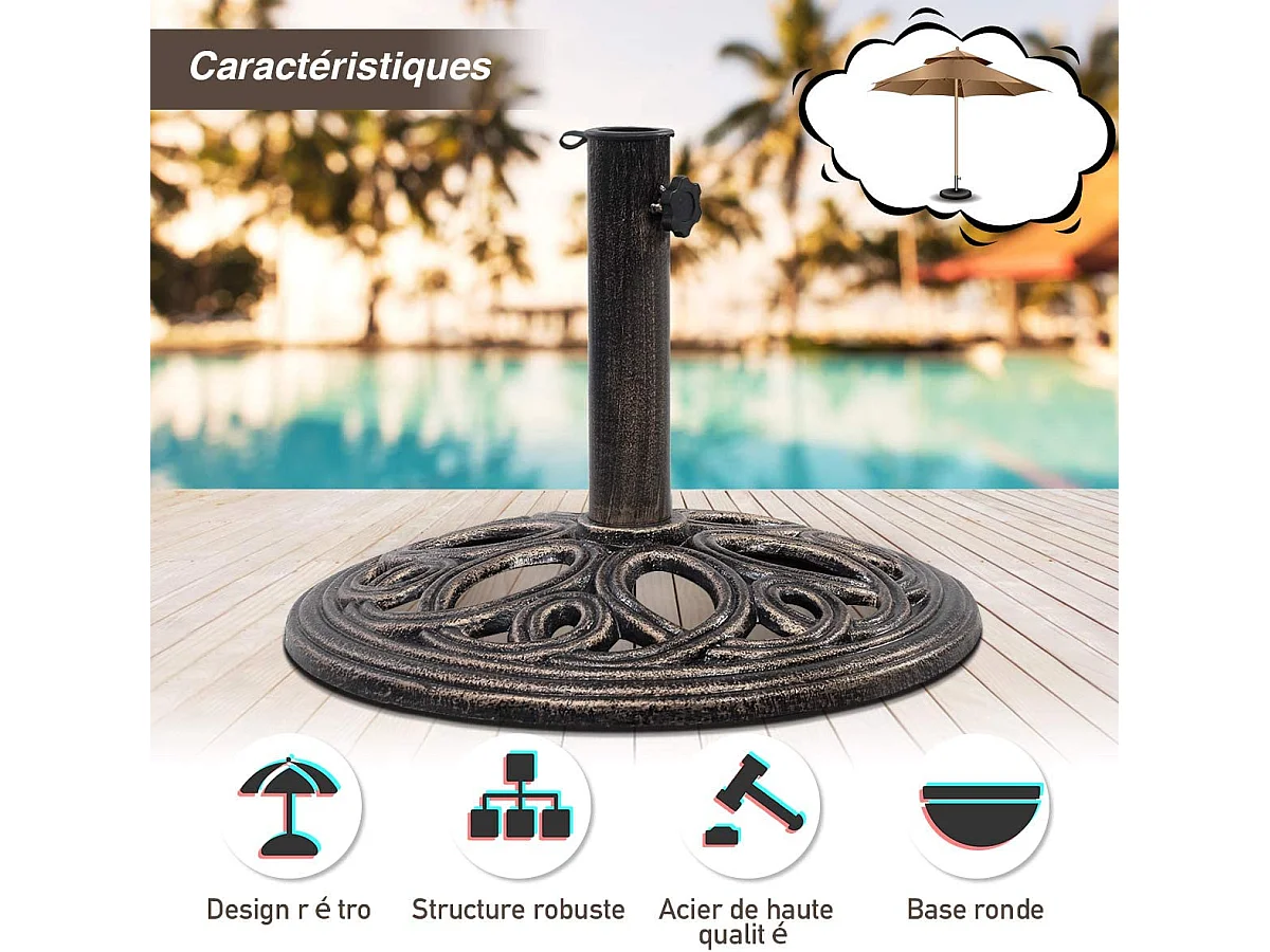 Base de Parasol Support de Parasol en Fonte Solide pour Colonne de Parapluie 38mm/48mm Intérieure et Extérieure