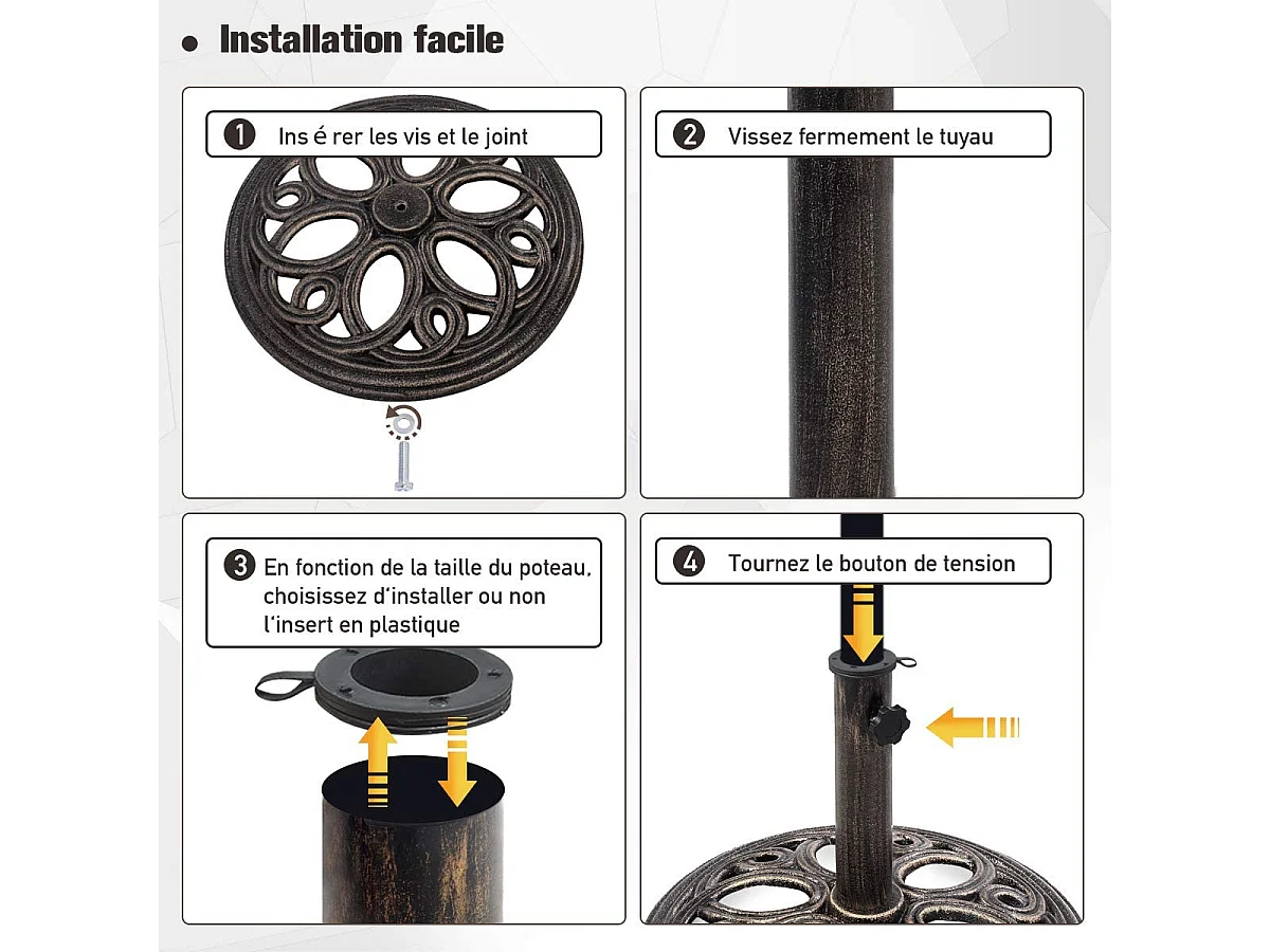 Base de Parasol Support de Parasol en Fonte Solide pour Colonne de Parapluie 38mm/48mm Intérieure et Extérieure