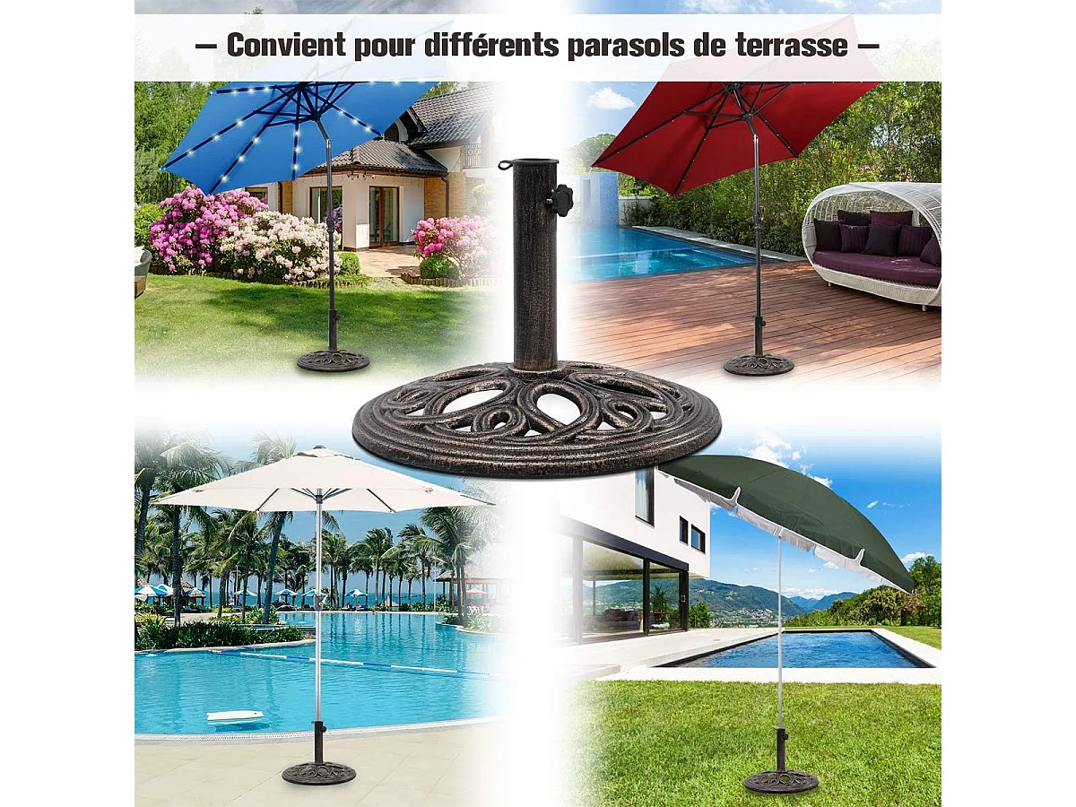 Base de Parasol Support de Parasol en Fonte Solide pour Colonne de Parapluie 38mm/48mm Intérieure et Extérieure
