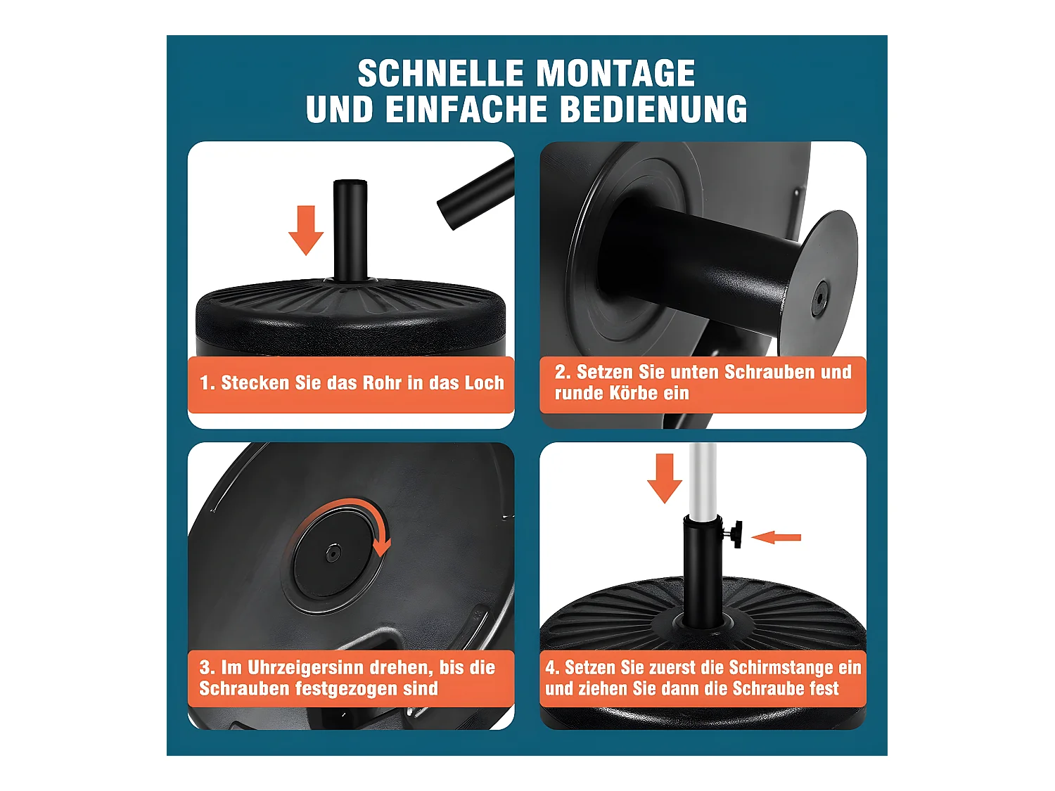 Base/Pied de Parasol Base de Parasol Support pour parasol Plastic Injection d'eau 23L rond noir