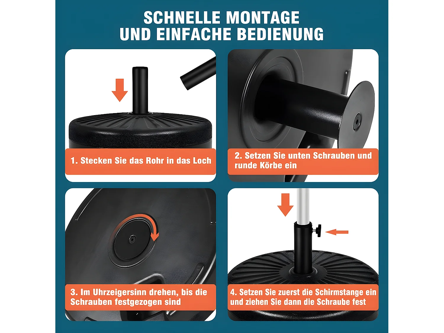 Base/Pied de Parasol Base de Parasol Support pour parasol Plastic Injection d'eau 23L rond noir