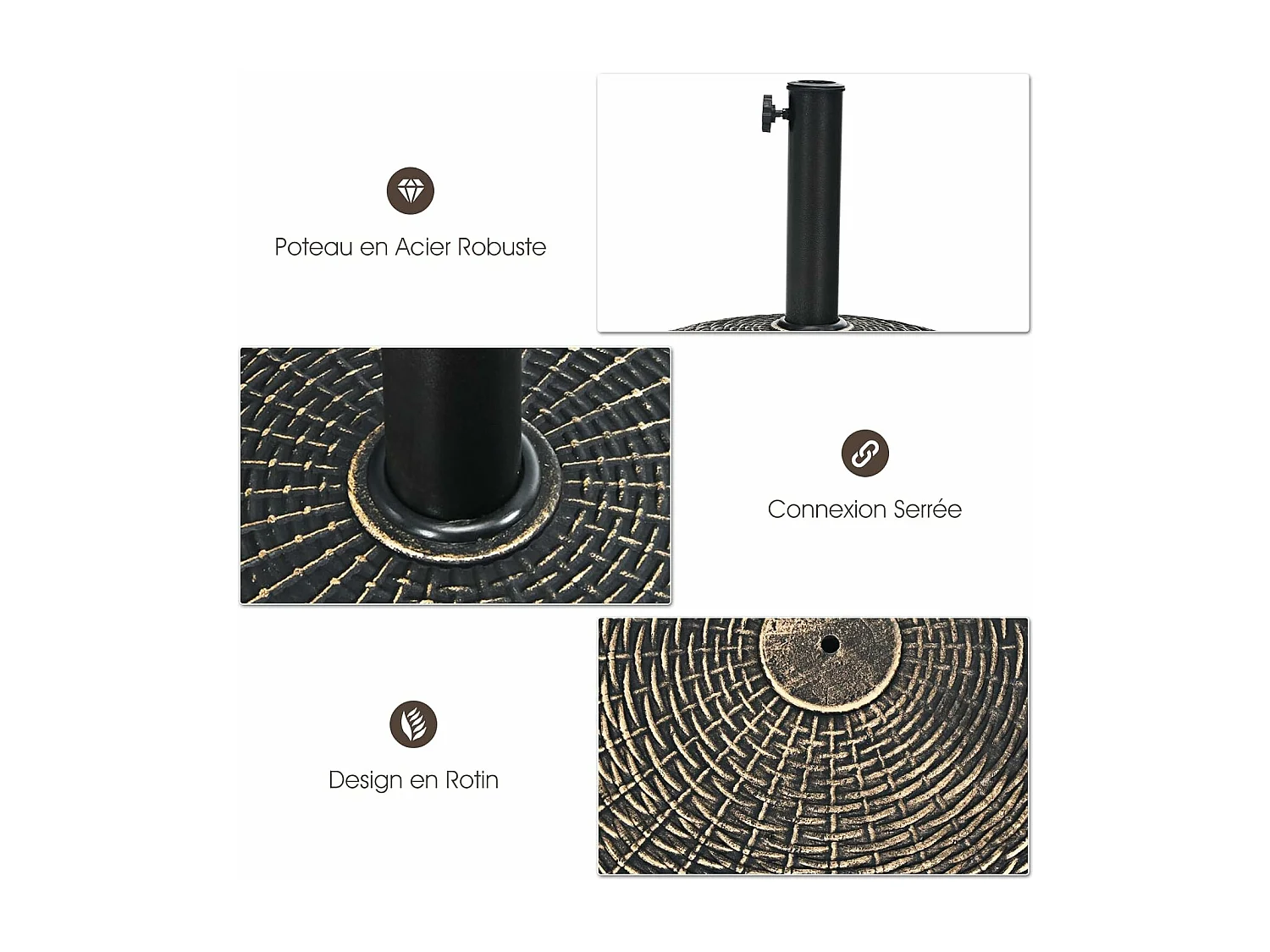 Base/Pied de Parasol Ronde de Patio en Résine 45 cm Résistant aux Intempéries pour Poteaux de Φ 38/ 48 mm Jardin, Plage