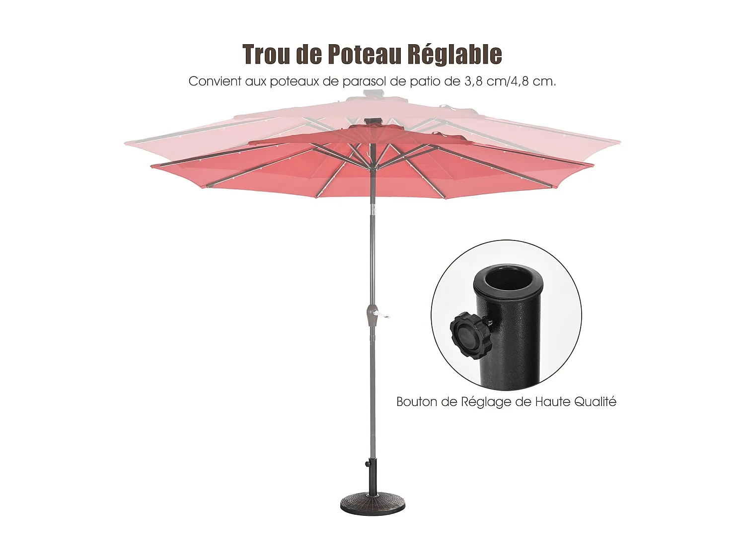 Base/Pied de Parasol Ronde de Patio en Résine 45 cm Résistant aux Intempéries pour Poteaux de Φ 38/ 48 mm Jardin, Plage