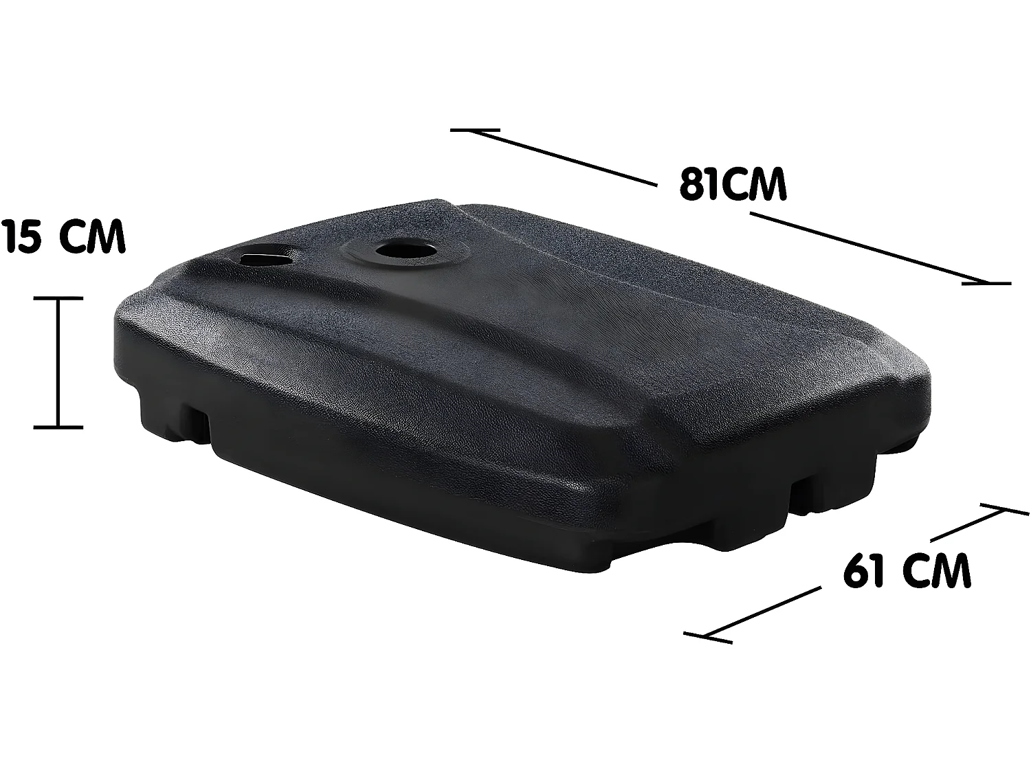 Pied de Parasol en HDPE, avec Roues et Croix du Bas, Remplir de Sable 95KG ou d'Eau 60L, pour Parasol Φ7cm, 81x61x15cm, Noir