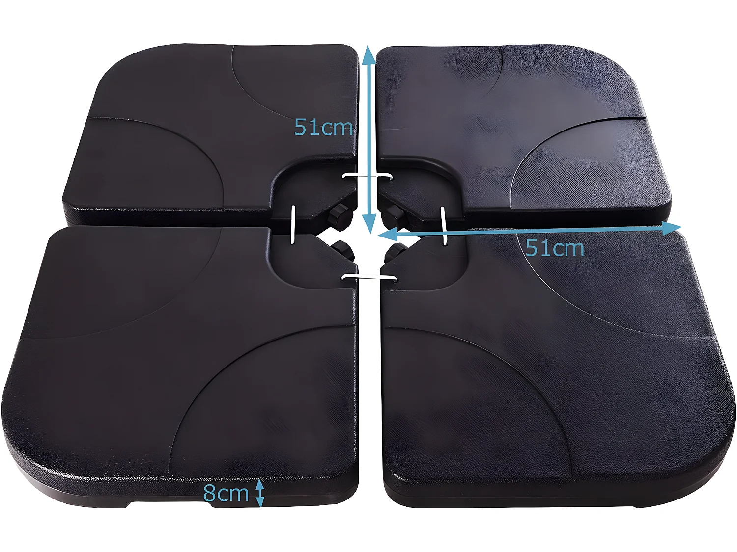 Pieds de Parasol Lot de 4 Dalles de Parasol Remplissable d'Eau 52L ou de Sable 72 KG pour Terrasse, Cour, Jardin Noir