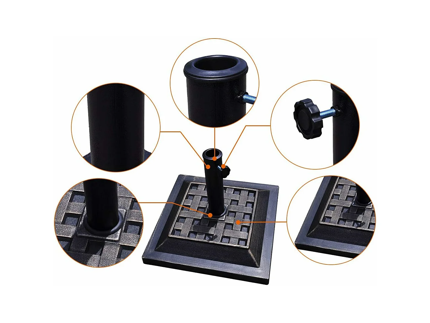 Harsen parasolstandaard met prachtig patroon, parasolvoet voor parasolstok, geschikt voor balkon, tuin, strand, brons (Φ440xH330mm)