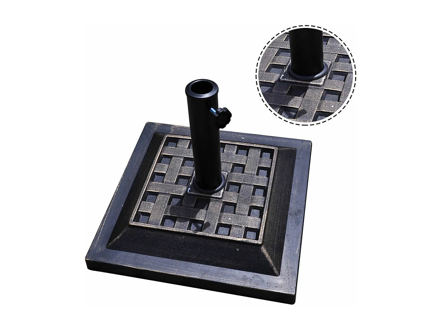 Pied de parasol en Résine avec Motif Exquis, Base de Parasol pour Mât de Parapluie, Convient pour Balcon, Jardin, Plage, Bronze (Φ440xH330mm)