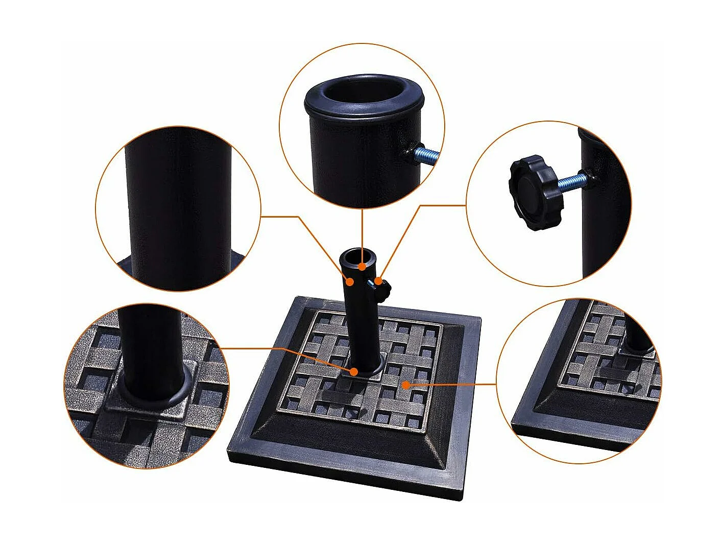 Pied de parasol en Résine avec Motif Exquis, Base de Parasol pour Mât de Parapluie, Convient pour Balcon, Jardin, Plage, Bronze (Φ440xH330mm)