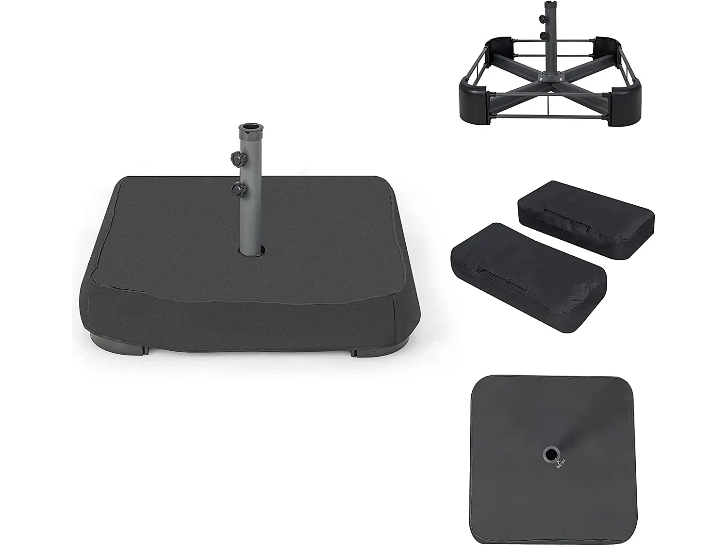 Base de Parasol de Patio 90 kg Sacs de Sable, 2 Boutons de Serrage et 1 Adaptateur, pour Patio Bord de Piscine Terrasse