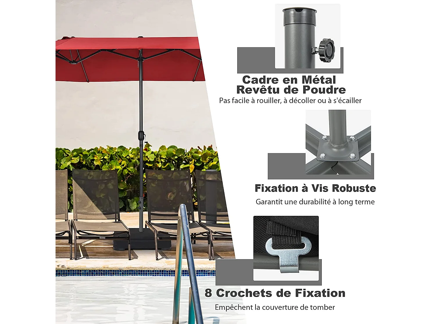Base de Parasol de Patio 90 kg Sacs de Sable, 2 Boutons de Serrage et 1 Adaptateur, pour Patio Bord de Piscine Terrasse
