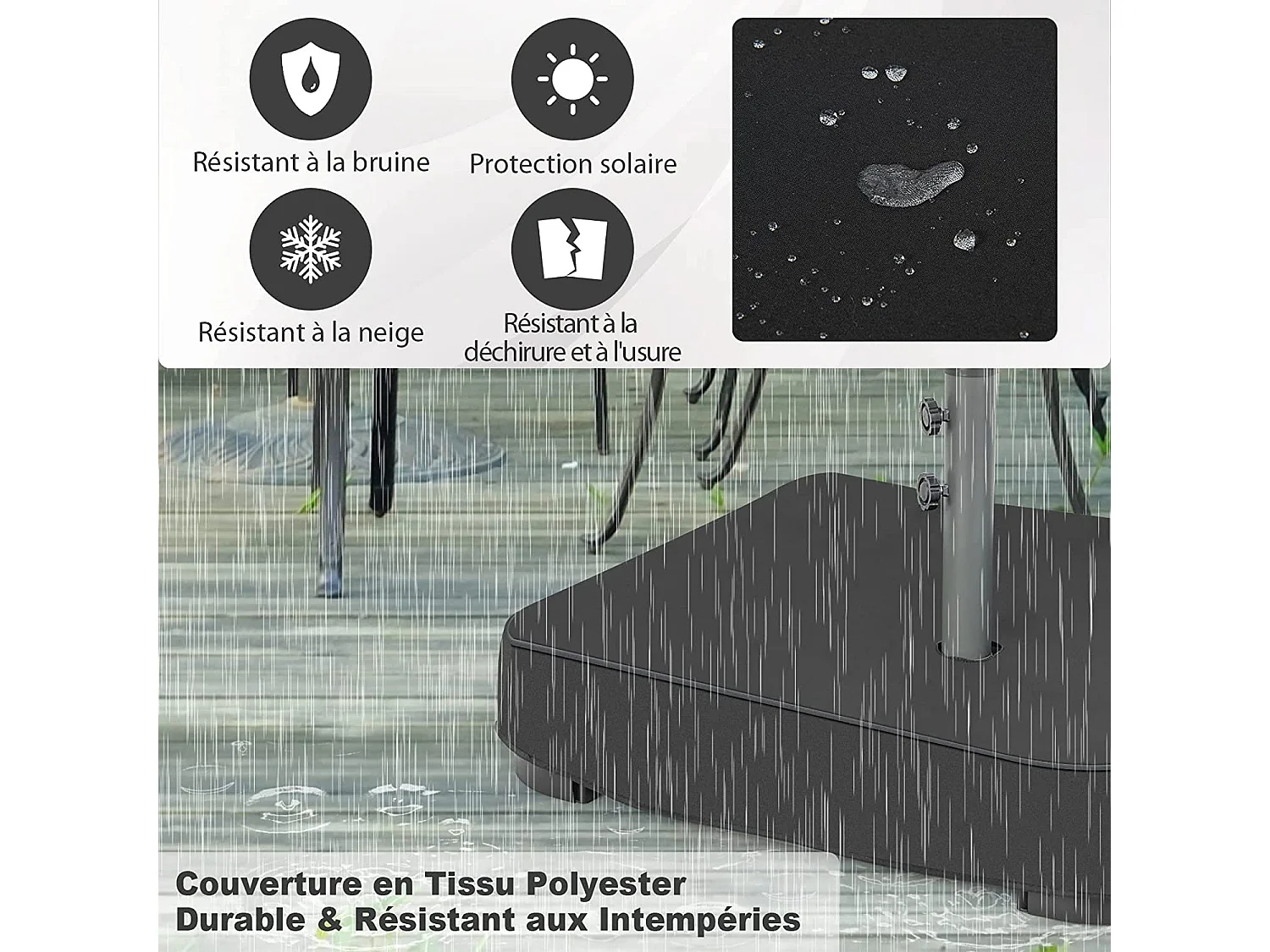 Base de Parasol de Patio 90 kg Sacs de Sable, 2 Boutons de Serrage et 1 Adaptateur, pour Patio Bord de Piscine Terrasse