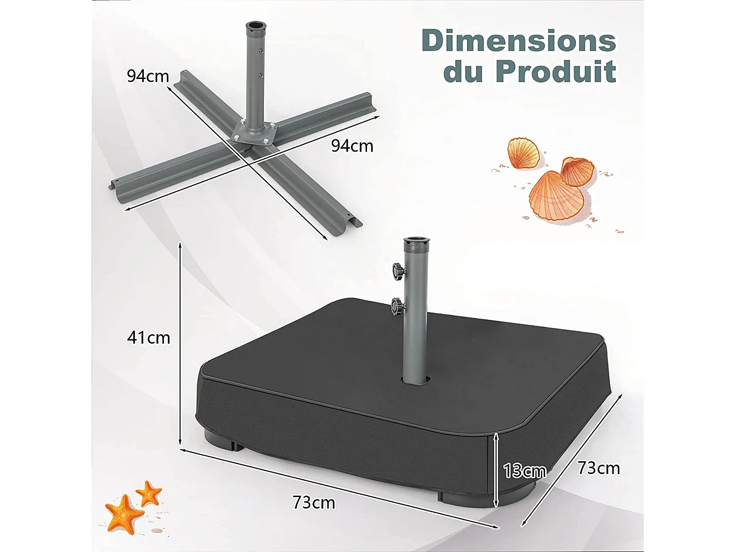 Base de Parasol de Patio 90 kg Sacs de Sable, 2 Boutons de Serrage et 1 Adaptateur, pour Patio Bord de Piscine Terrasse