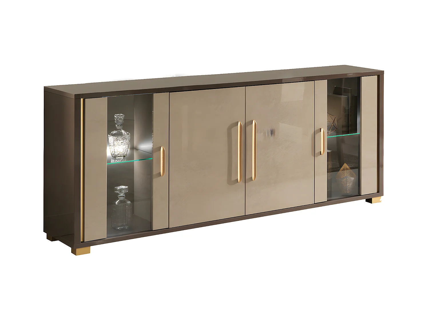 CREAMY - Buffet 4 Portes avec Leds Coloris Argile et Bronze