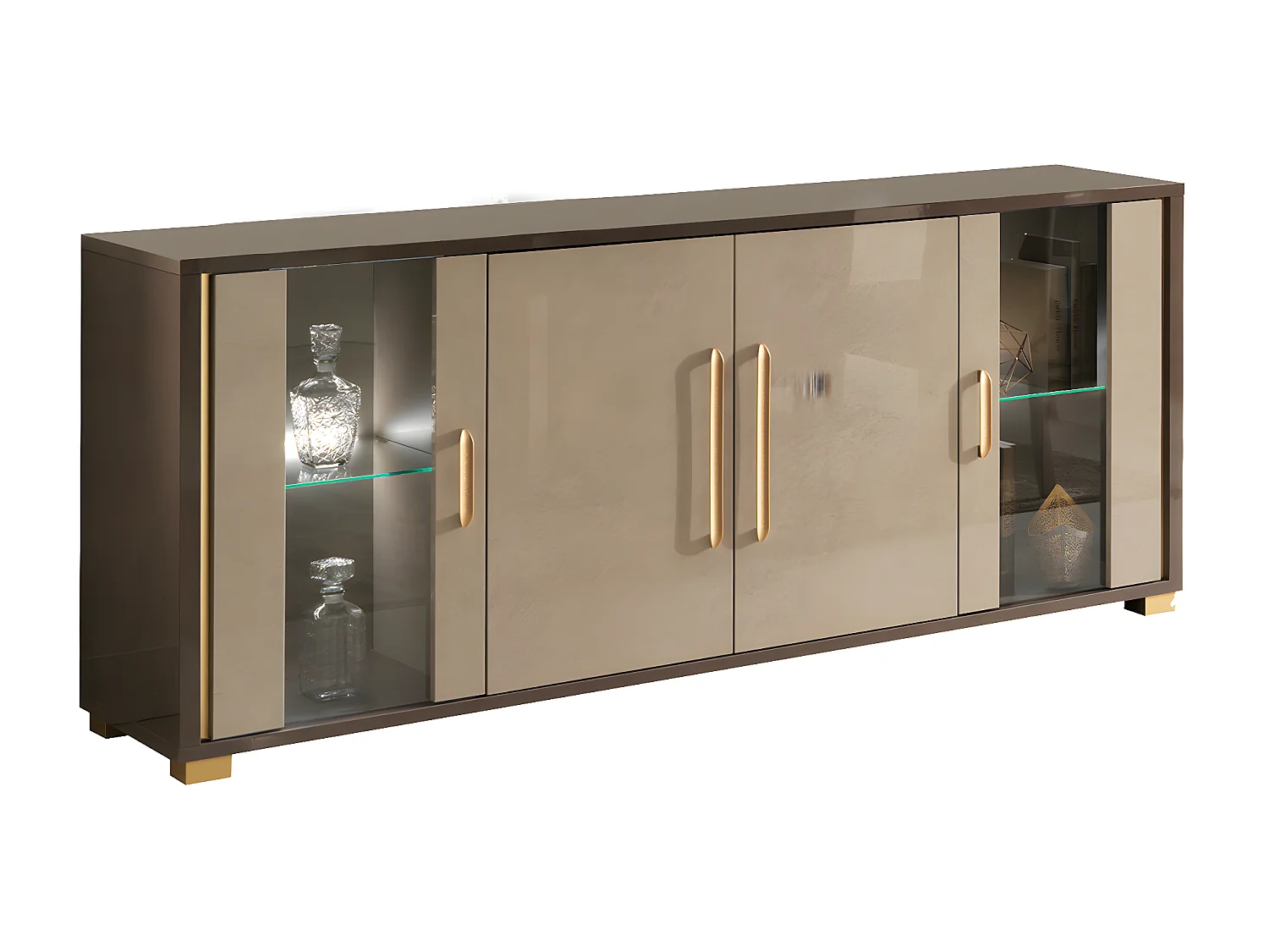 CREAMY - Buffet 4 Portes avec Leds Coloris Argile et Bronze