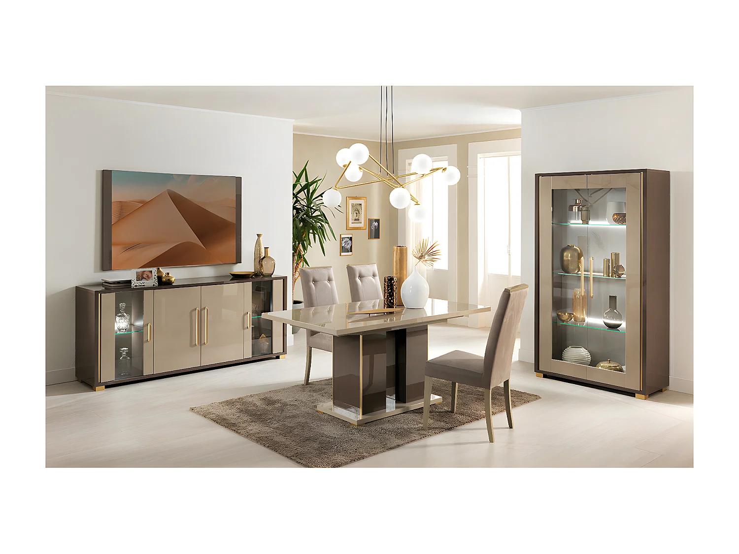 CREAMY - Buffet 4 Portes avec Leds Coloris Argile et Bronze