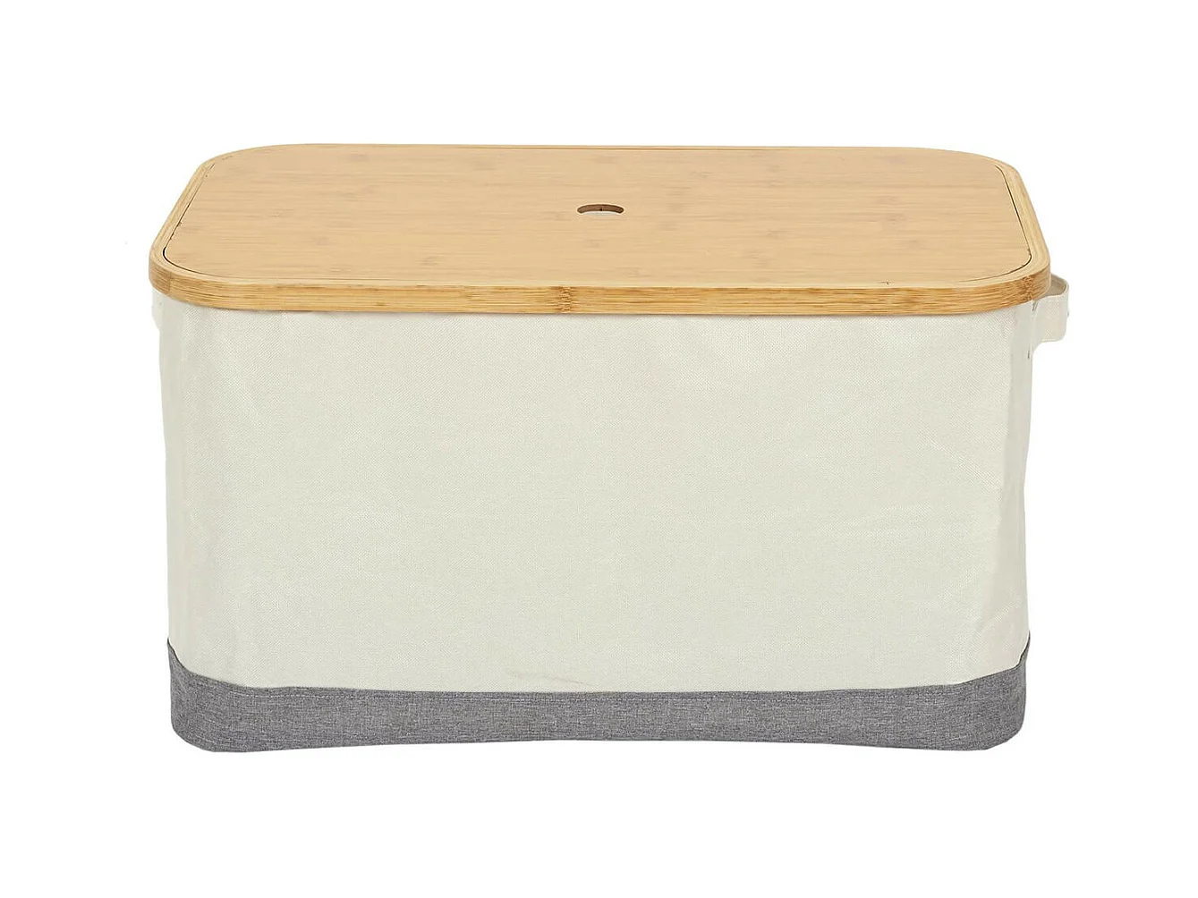 LAZEN - Lot de 3 Panières Bambou avec Couvercle Tissu Blanc et Gris